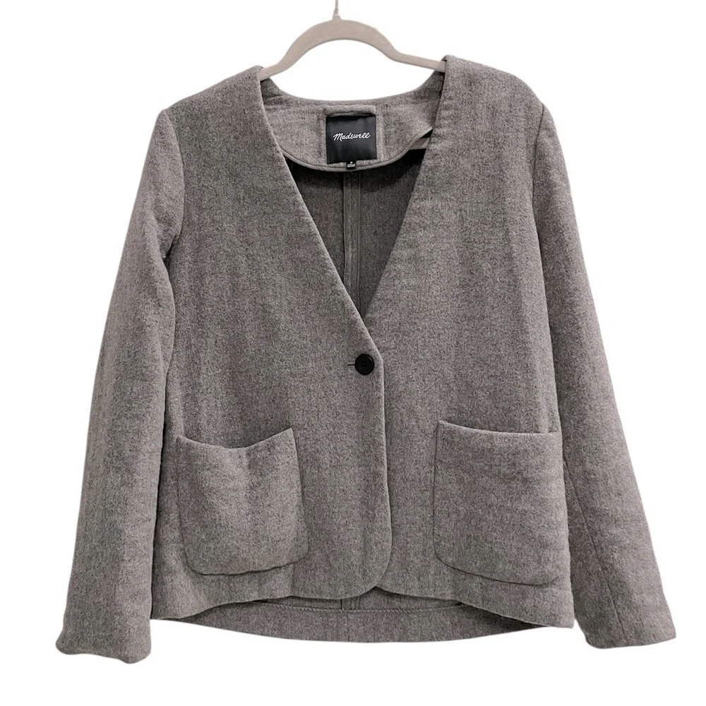 Gray Wool-Blend Boyfriend Blazer Jacket - Women - Picture 2 of 10